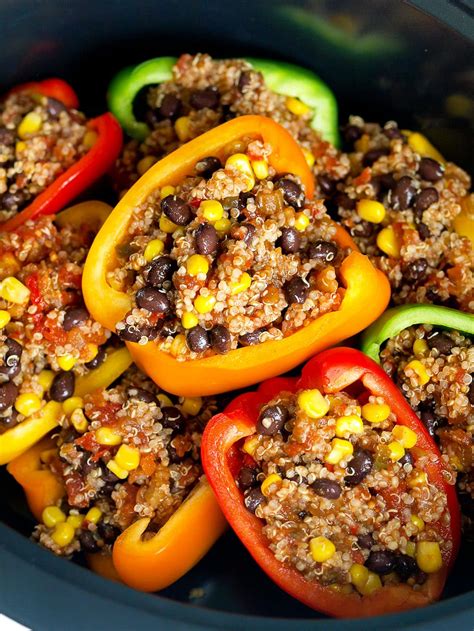 Vegan Mexican Stuffed Peppers Slow Cooker Recipe Happy Healthy Mama