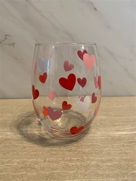 Valentine S Day Heart Glass Etched Stemless Wine Glass Barware Wine Glasses And Charms Home