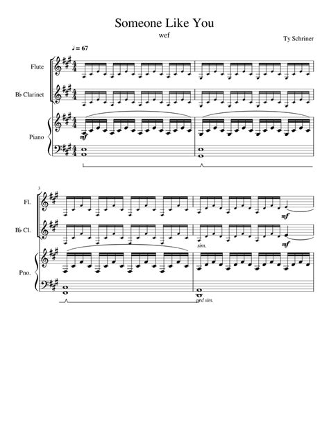 someone like you sheet music for flute clarinet piano download free in pdf or midi