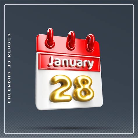 Premium Psd 28th January Calendar Icon 3d Render