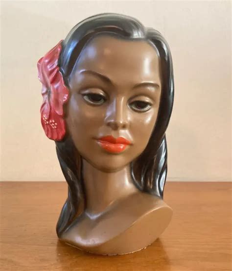 Vintage Polynesian Hawaiian Hula Girl Hibiscus Head Bust Woman