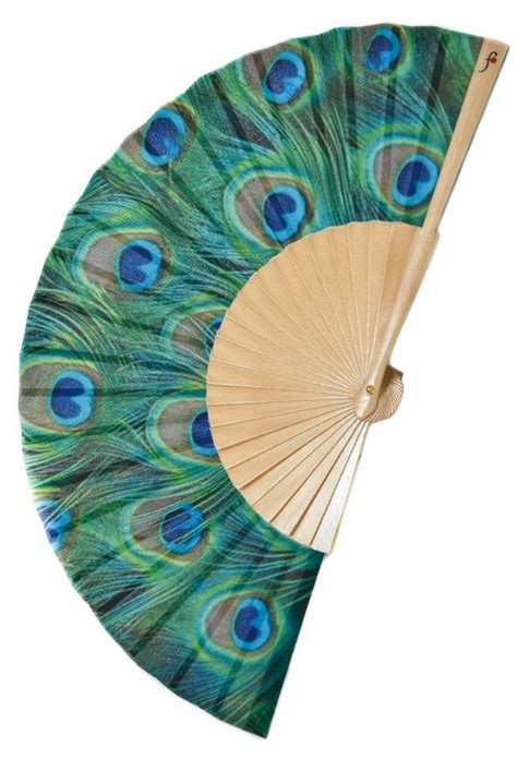 Peacocking Blue Green Peacock Feathers Print Hand Fan Unique Etsy