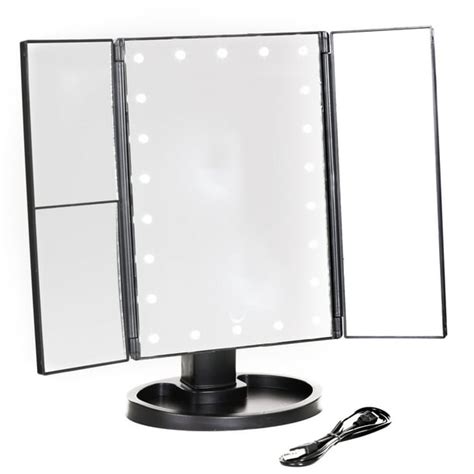 Tri Fold Led Lighted Vanity Makeup Mirror With Built In Tray Walmart