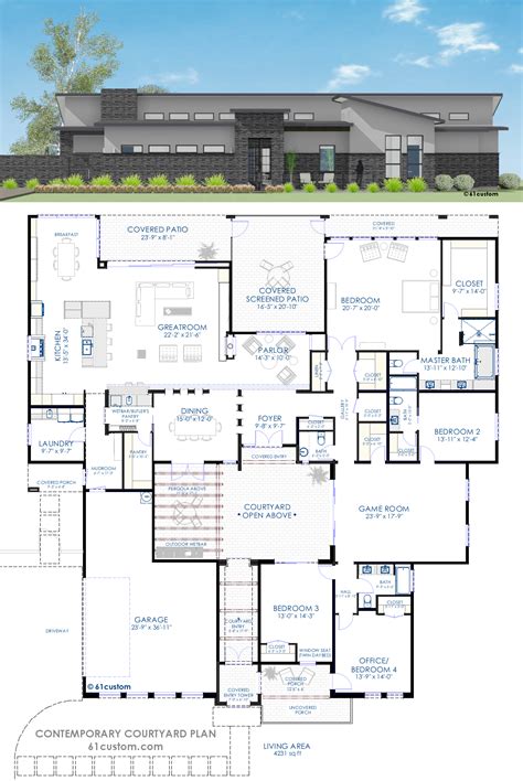 Contemporary Courtyard House Plan