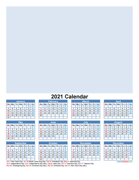 Custom Photo Calendar 2021 Word Pdf Template Nof21y16 Free