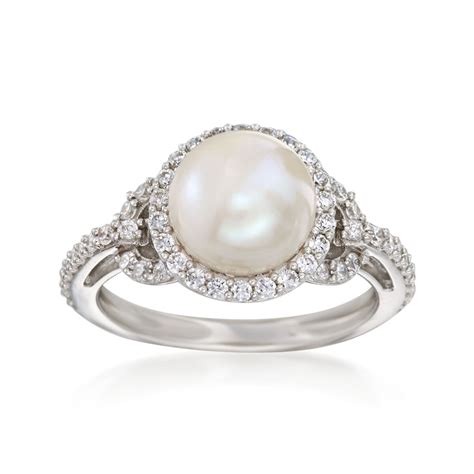 85 9mm Cultured Pearl Ring With 50 Ct Tw Czs In Sterling Silver