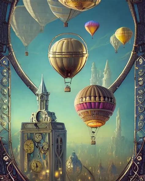 A Stunning Fantasy Scene Of A Steampunk Hot Air Stable Diffusion