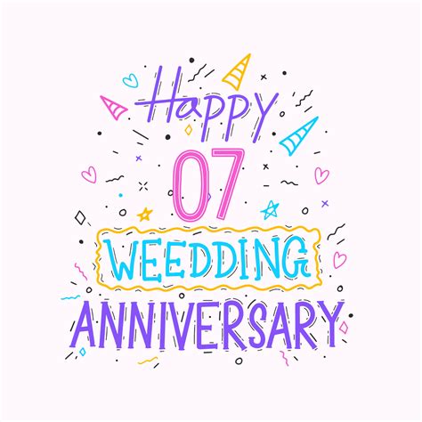 Happy 7th Wedding Anniversary Hand Lettering 7 Years Anniversary