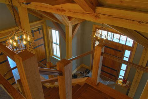 Timber Frame Lodge On The River Rustic Staircase Cleveland By