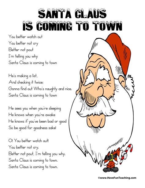 Santa Claus Is Coming To Town Lyrics Have Fun Teaching