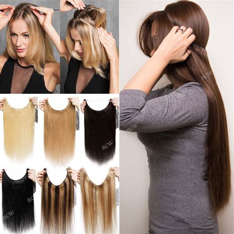 Remy Human Hair Extensions Invisible Headband Wire Hidden Crown Hair Blonde EBay