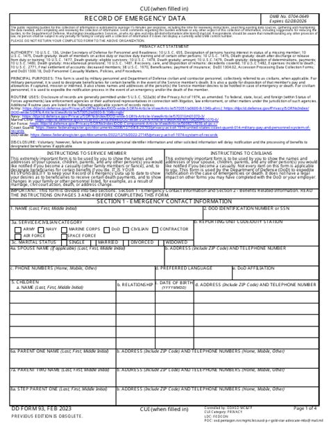 Dd Form 93 Download Fillable Pdf Or Fill Online Record Of Emergency