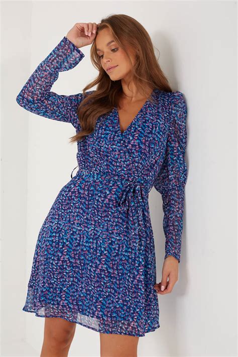 Pixie Daisy Janelle Printed Wrap Dress In Blue Iclothing Iclothing