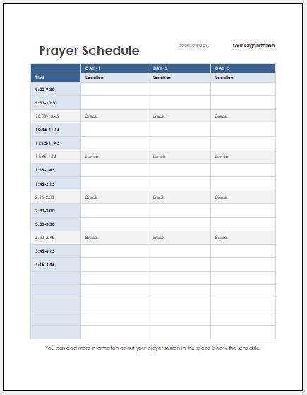 Prayer Lists And Schedule Templates For Ms Word Word And Excel Templates