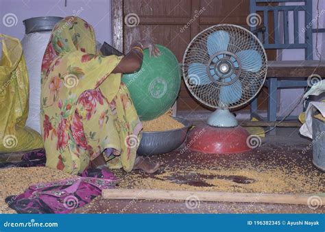 Rural Indian Woman Cleaning Grain At Home Editorial Image Image Of