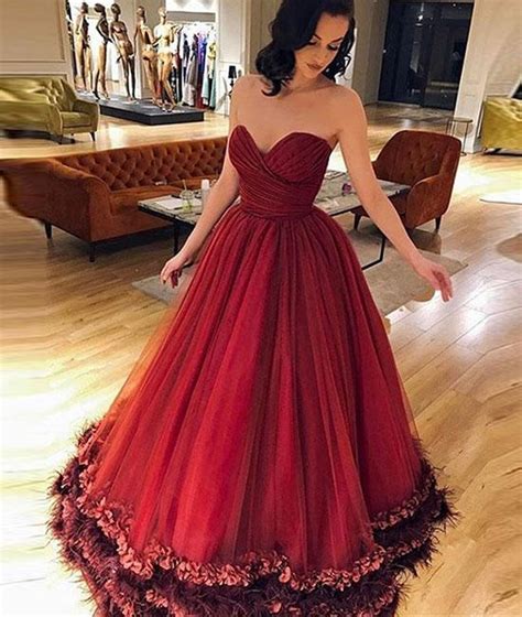 Sweetheart Burgundy Ball Gown Prom Dress Sassymyprom