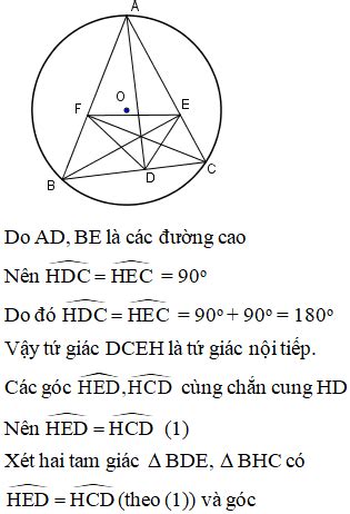 Cho tam giác nhọn ABC nội tiếp đường tròn O các đường cao AD BE CF