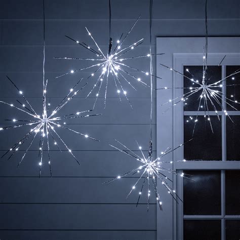4 Silver Starburst Sparkling Christmas Lights Xmas Starburst Lights