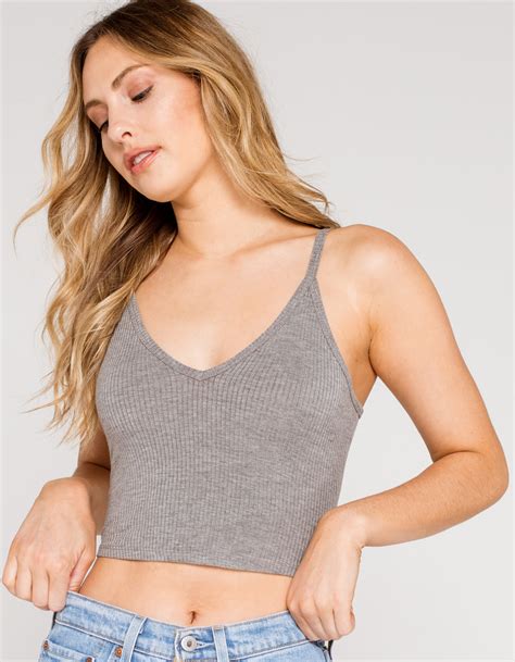 Bozzolo V Neck Rib Womens Heather Gray Crop Cami Hegry 377878595 Knitted Tank Top Outfit