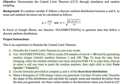 Solved Objective Demonstrate The Central Limit Theorem Chegg Com