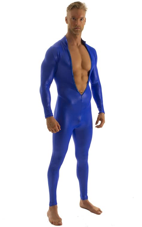 Full Bodysuit Zentai Lycra Spandex Suit For Men In Wet Look Royal Blue