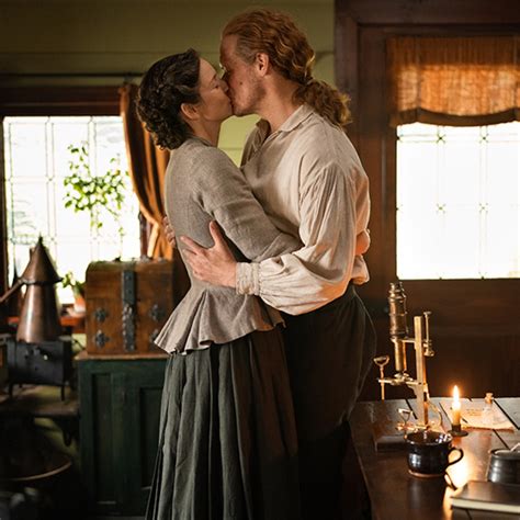outlander s claire and jamie share loving moment in deleted scene