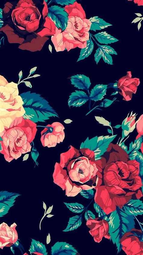 Floral Print Black Background 640x1136 Wallpaper
