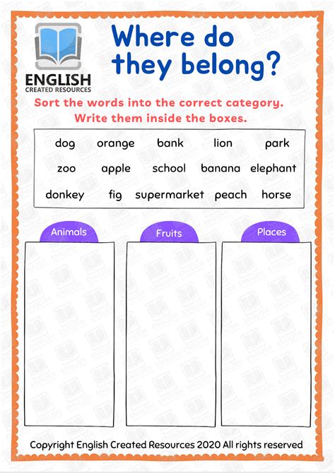 Vocabulary Activities Worksheets English Created Resources
