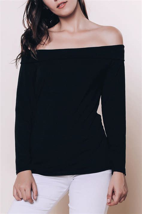 41 Off Sexy Off The Shoulder Black Long Sleeve T Shirt For Women Rosegal