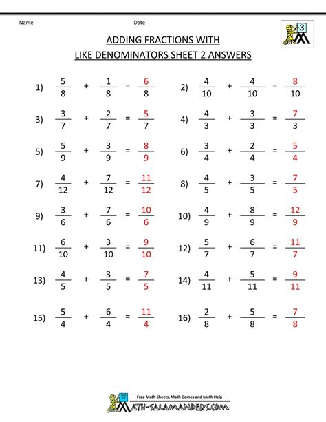 Dividing Fractions Answer Key