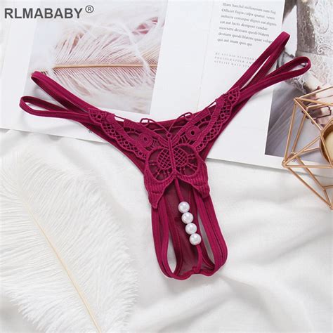 uaang sexy women pearl massuge thong fashion butterfly underwear lingerie briefs embroidery