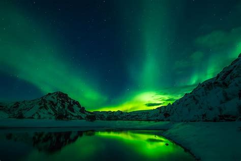 Hd Wallpaper Aurora Borealis Northern Lights Snow Winter Night Stars