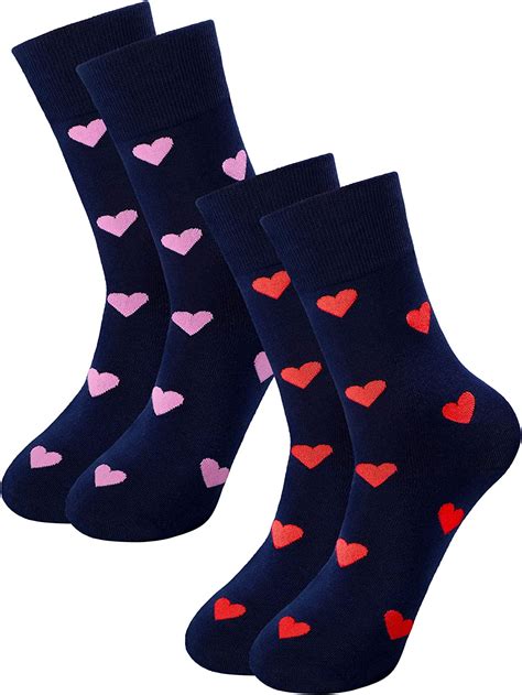 2 Pairs Valentines Day Socks Heart Novelty Crew Dress Socks Warm Love Pattern Cotton Socks For