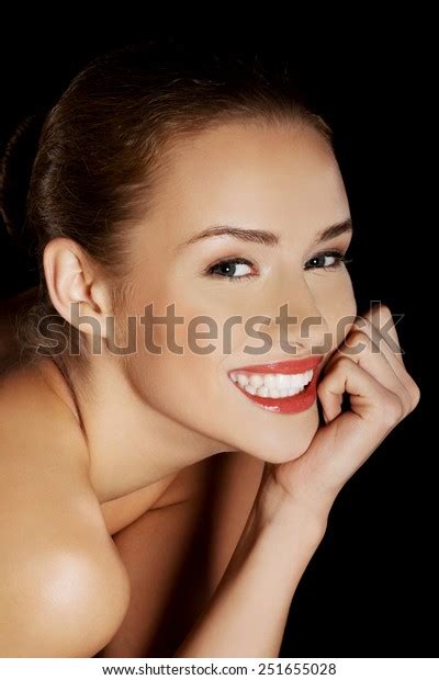 Portrait Smiling Nude Woman On Dark Stock Photo Shutterstock