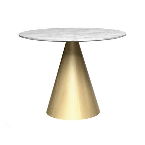 Round Marble Dining Table With Conical Brass Base Available At Fusion