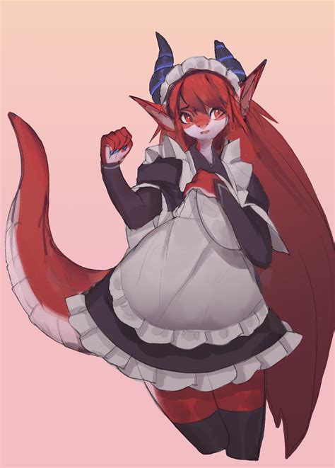 A Cute Red Dragon Maid By Hongdeng R Furry