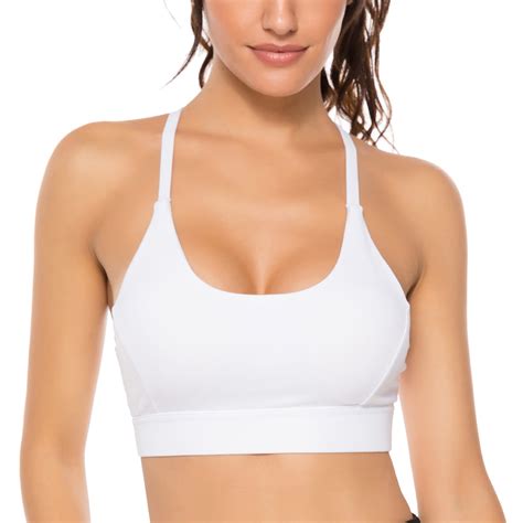 Sports Bra For Women Strappy Sports Bra Mesh Open Back Sports Bra For Workout Yoga Gym White M