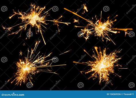 Sparkler Burn Set Isolated On Black Background With Clipping Path Stock