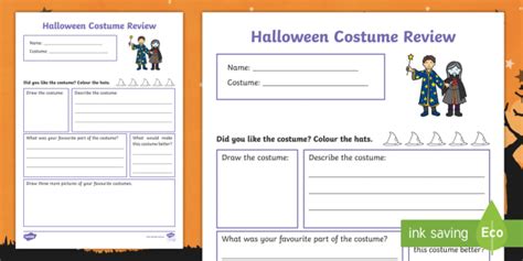 Halloween Costume Review Worksheet