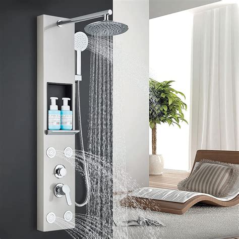 Aworddy Shower Panel Column Tower With 3 In 1 Multiple Function Waterfall Rainfall Shower Head