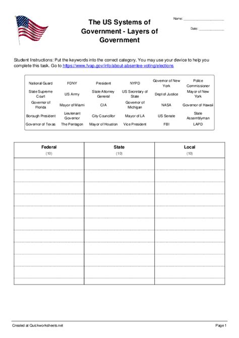 Types Of Government Worksheet Printable