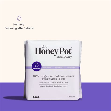Organic Cotton Overnight Sanitary Non Herbal Pads The Honey Pot Feminine Care