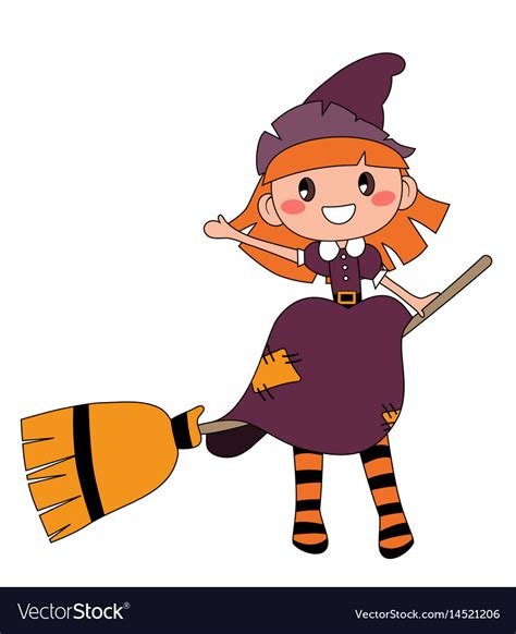 cute redheaded witch sitting on a broom isolated vector image