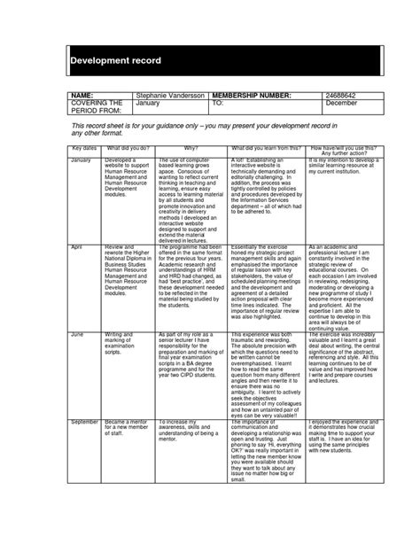 Cpd Record Plan Academic Example Pdf Human Resource Management