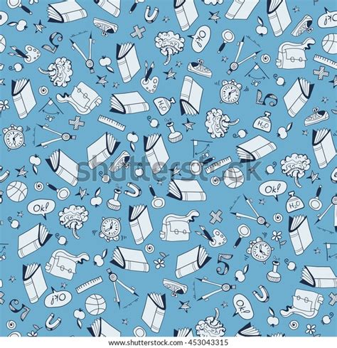 Seamless Pattern Set Different School Thingsdoodle Stock Vector