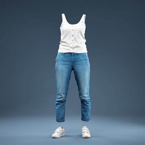 Clothing Full Body Jeans And White Tank Top 3d Asset