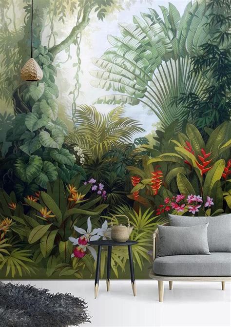 D Tropical Rainforest Wallpaper Lush Vegetation Wall Mural Palm