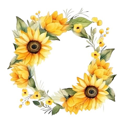 Minimal Watercolor Yellow Sunflower Wreath Frame Minimal Ornate