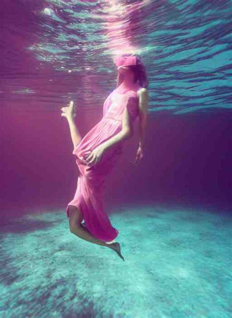 girl in a long dress swimming underwater caustics surreal unde arthub ai