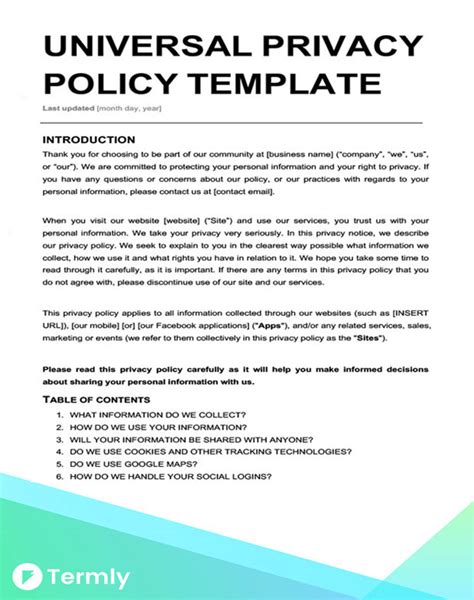 Free Gdpr Privacy Policy Template Printable Templates